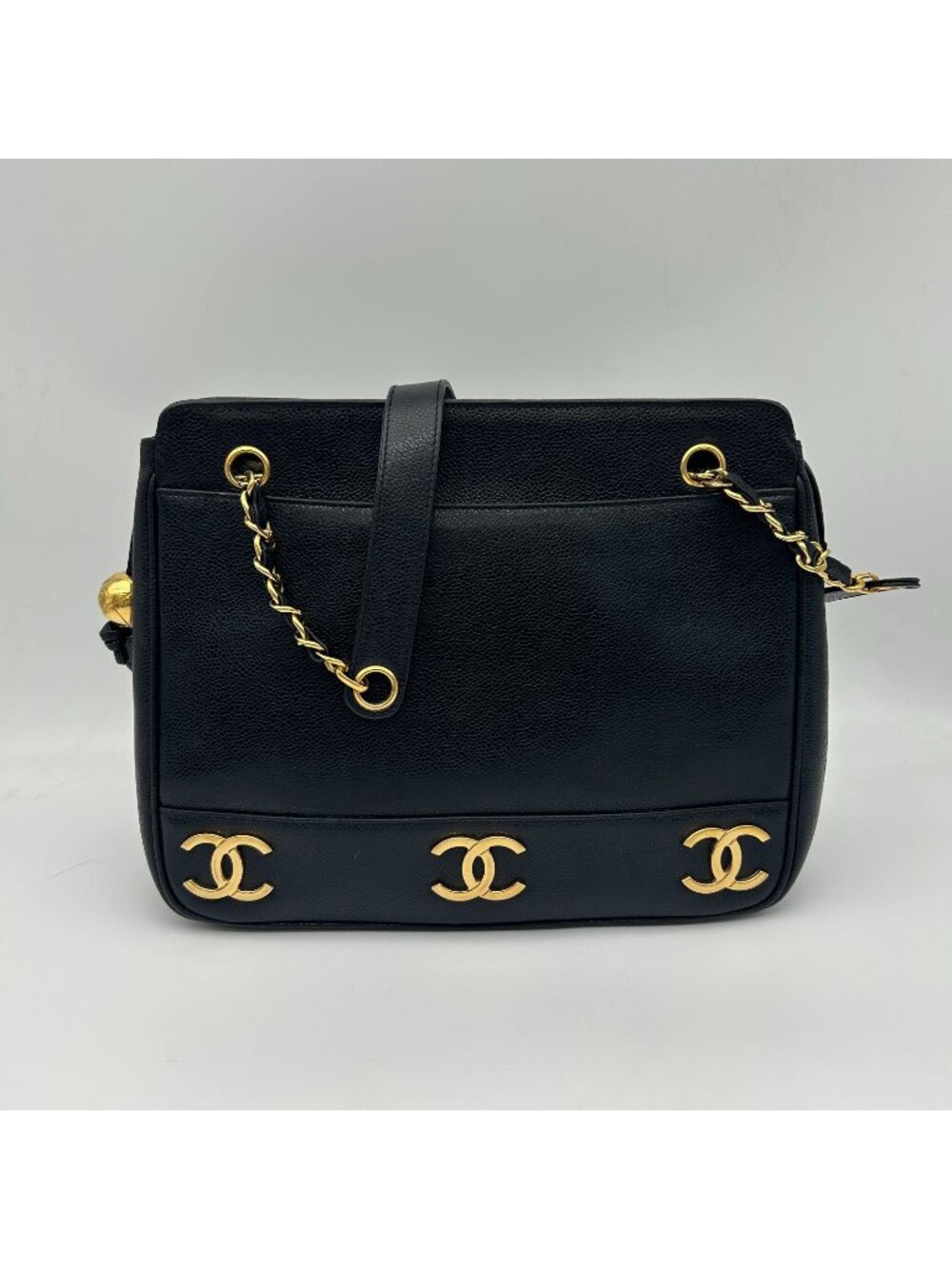 Chanel Triple Coco Chain Tote Shoulder Bag Caviar Leather Black - Picture 1 of 15